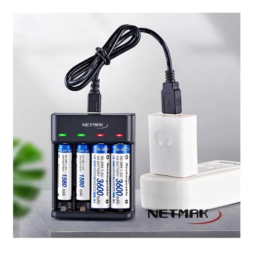 Cargador Pilas Netmak NM-CH4 4 Canales Rápido